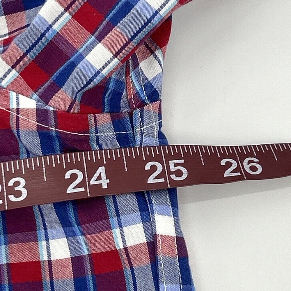 L.L. Bean Shirt Men's L-Reg Red White Blue Plaid Traditional Fit Short Sleeve - Picture 7 of 7